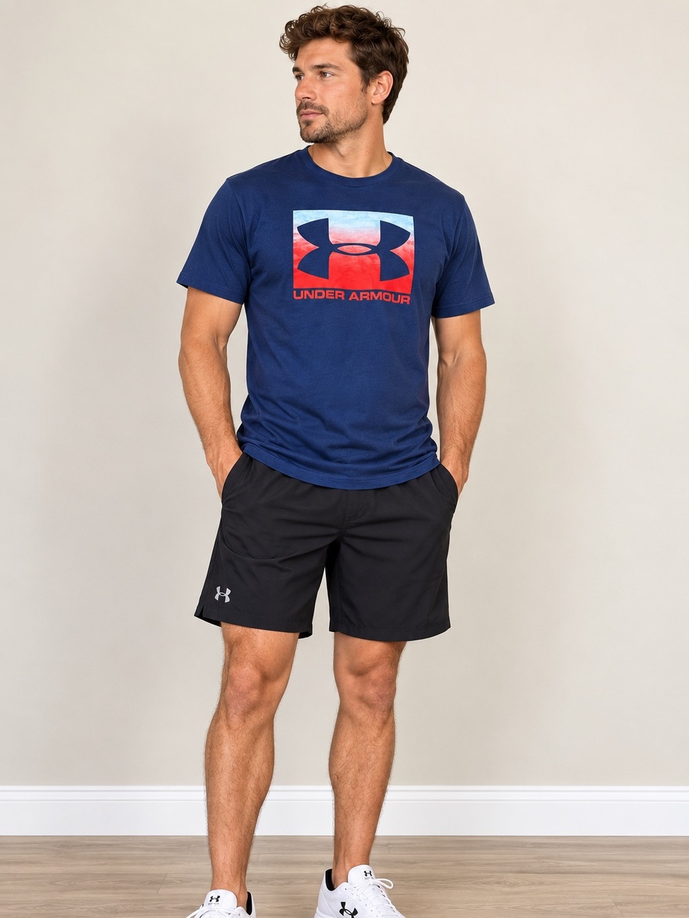 UNDER ARMOUR Men’s Boxed Gradient UA Logo T-Shirt Navy Blue Medium